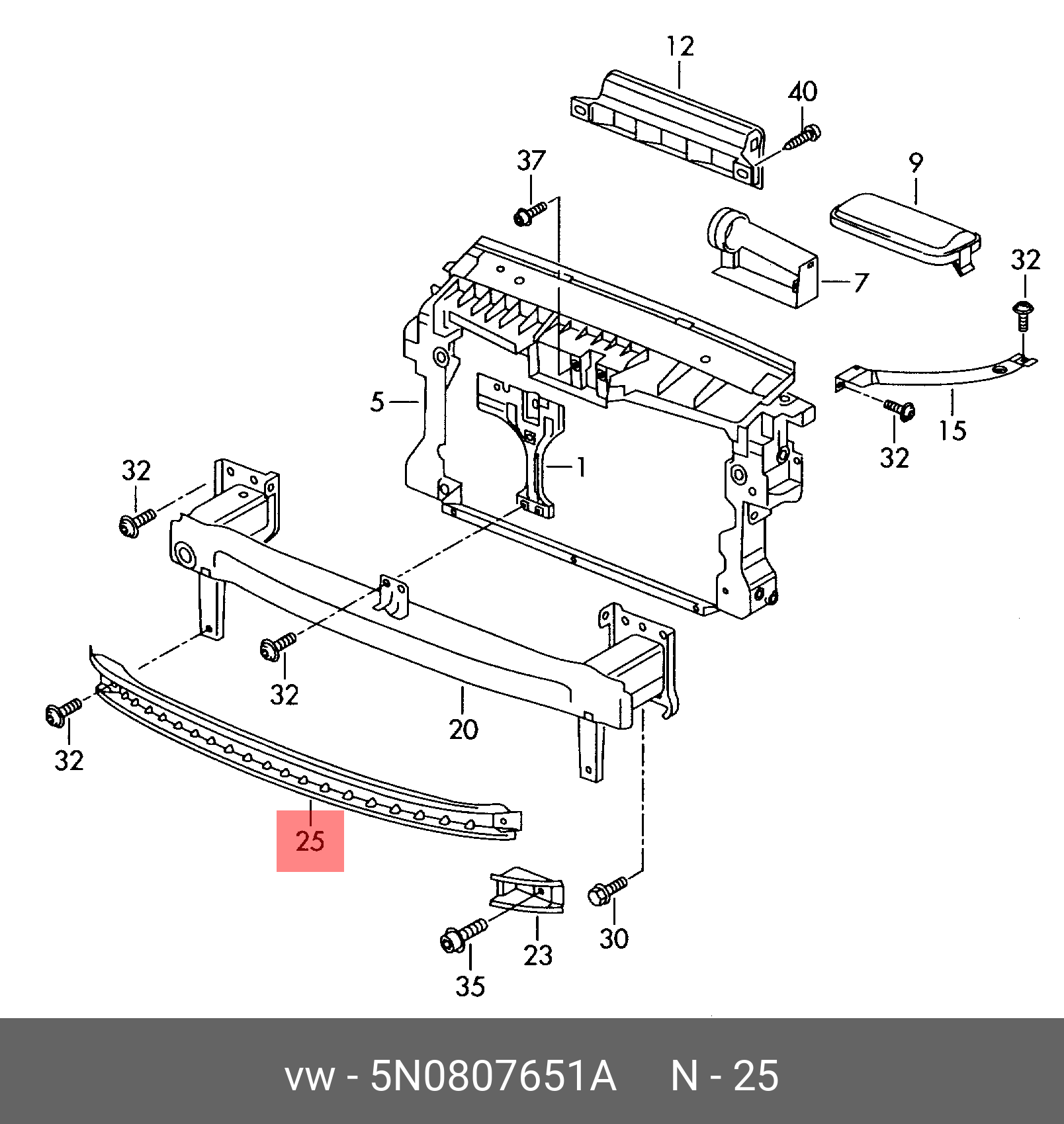 პანელი წინა ზედა - VOLKSWAGEN TIGUAN 2007-2011 Radiator support panel