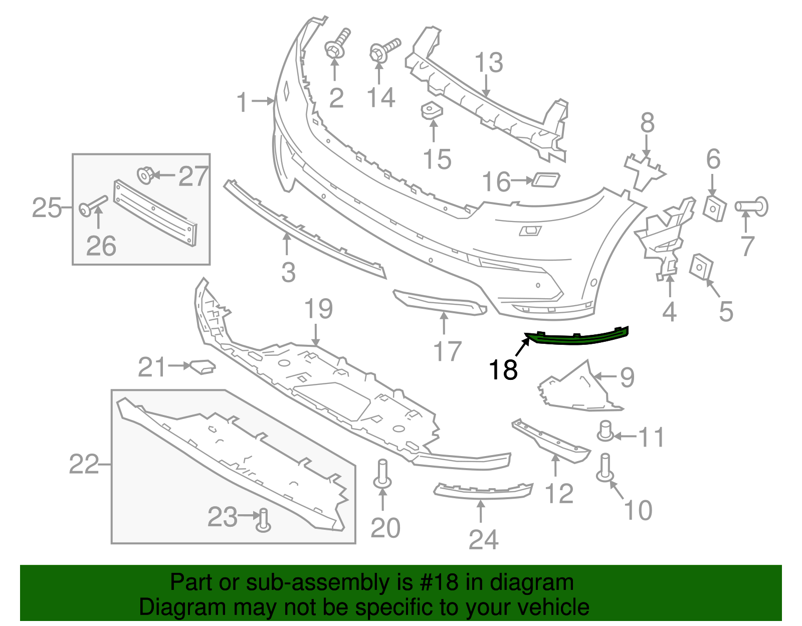მოლდინგი წინა ბამპერის მარცხენა - RANGE ROVER VELAR L560 2021-2023 მოლდინგი წინა ბამპერის მარცხენა - RANGE ROVER VELAR L560 2021-2023